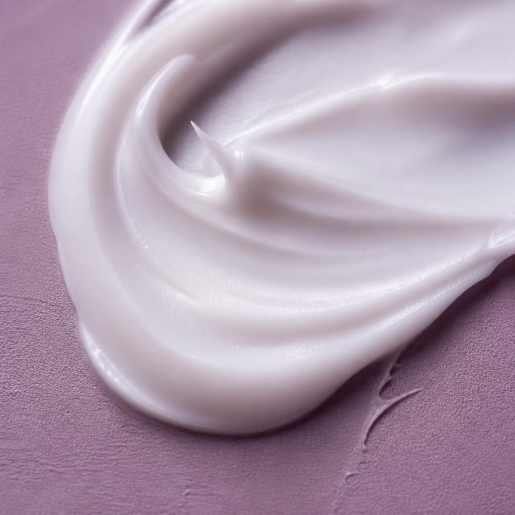 Macro close-up of a pearly white eye cream swirl